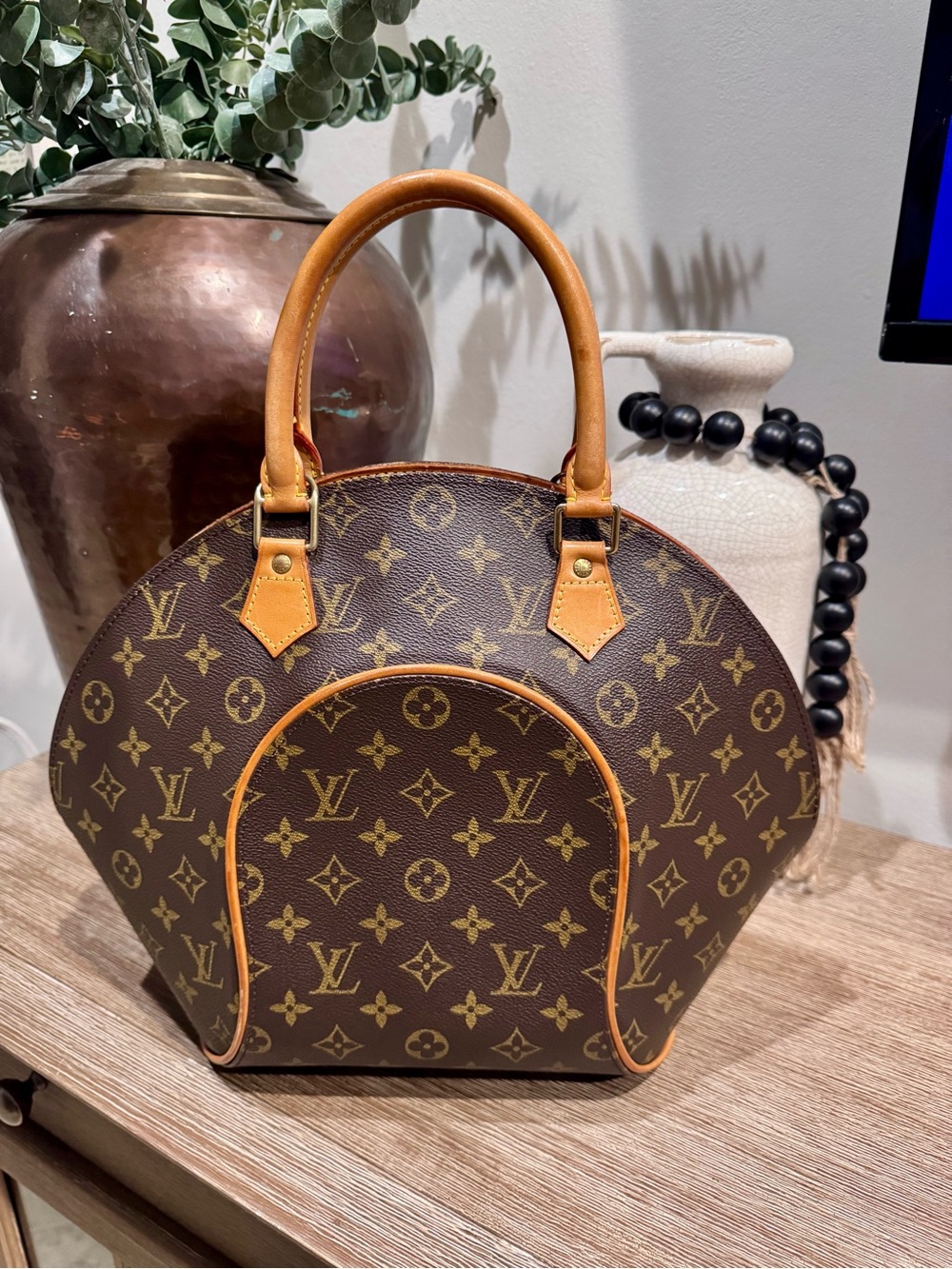Louis Vuitton LV Monogram Ellipse Vintage Top Handle Bag in Brown and Tan